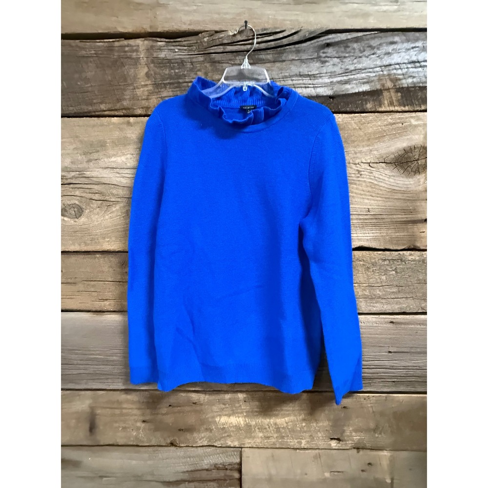 Talbots Royal Blue Ruffle Mock Neck Ribbed Knit Sweater Large